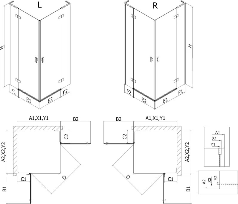 Mexen Mist-H L Duo kabina prysznicowa uchylna 90 x 90 cm, transparent, czarna - 8A5L-090L-090P-70-00