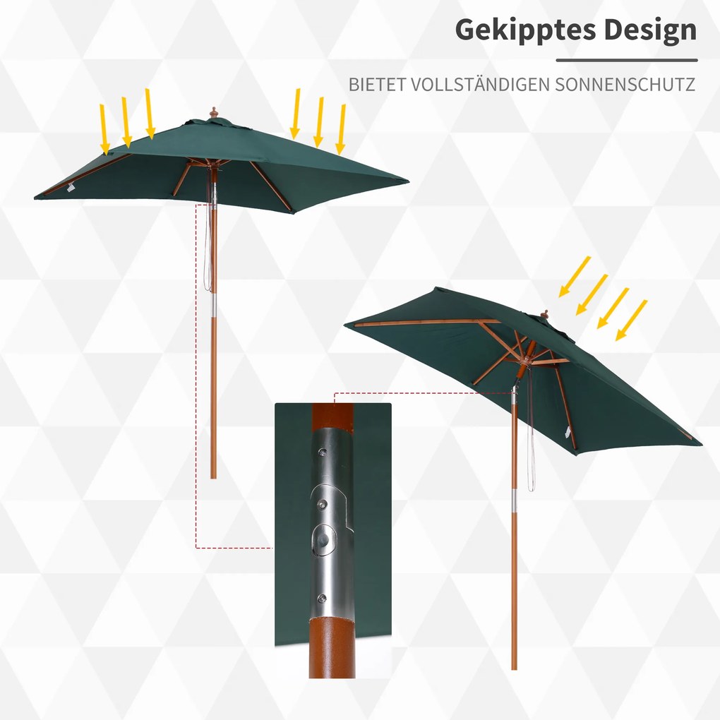 Outsunny Parasol Ogrodowy Gięty Drewno Jodłowe Poliester Zielony 200x150x230cm | Aosom PL