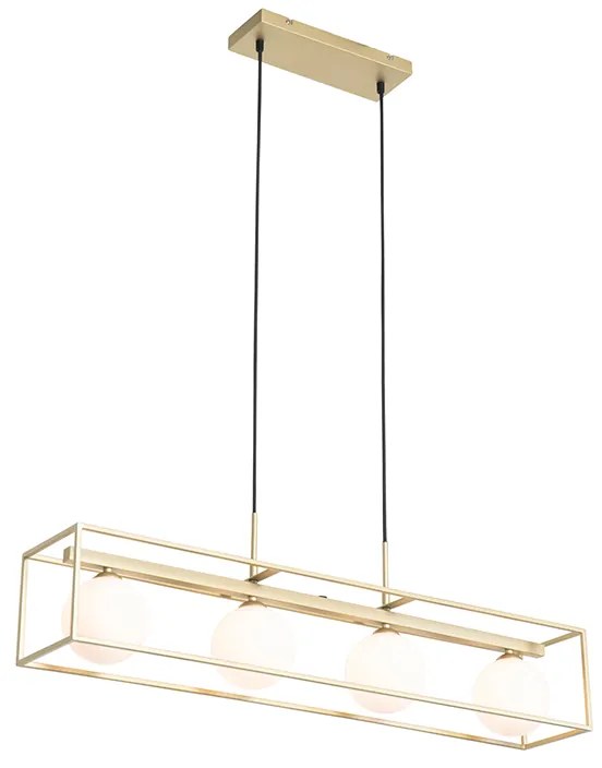 Designerska lampa wisząca złota z białym szkłem 4-światła - AniekDesignerski Oswietlenie wewnetrzne