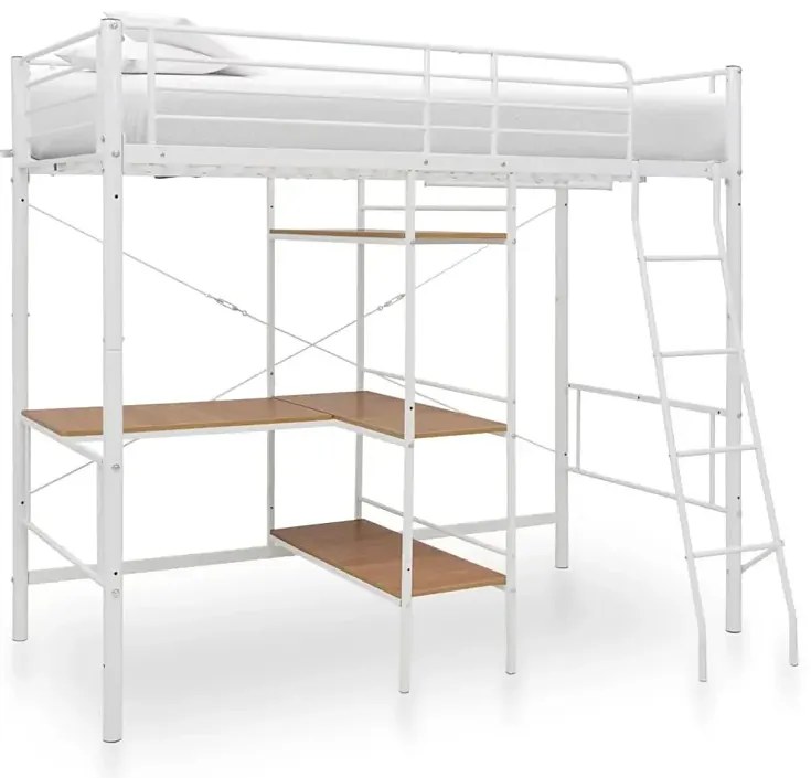 Białe metalowe łóżko z biurkiem i regałem 90x200 cm R7-Z44