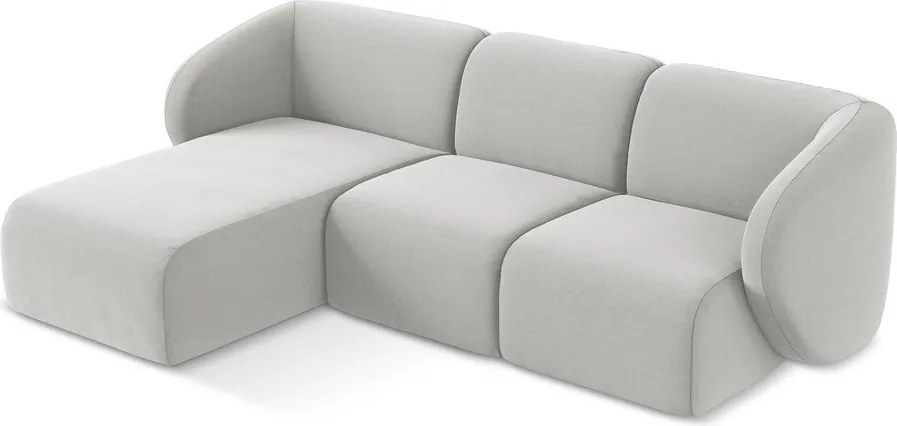 Jasnoszary aksamitny narożnik (lewostronny/z szezlongiem) Lani – Makamii