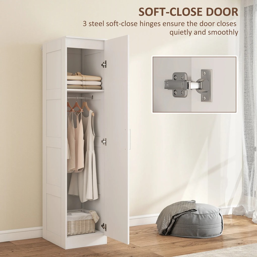 HOMCOM Szafa wielofunkcyjna z drążkiem, półką, drzwiami Soft-Close 40 x 52 x 180 cm Biała