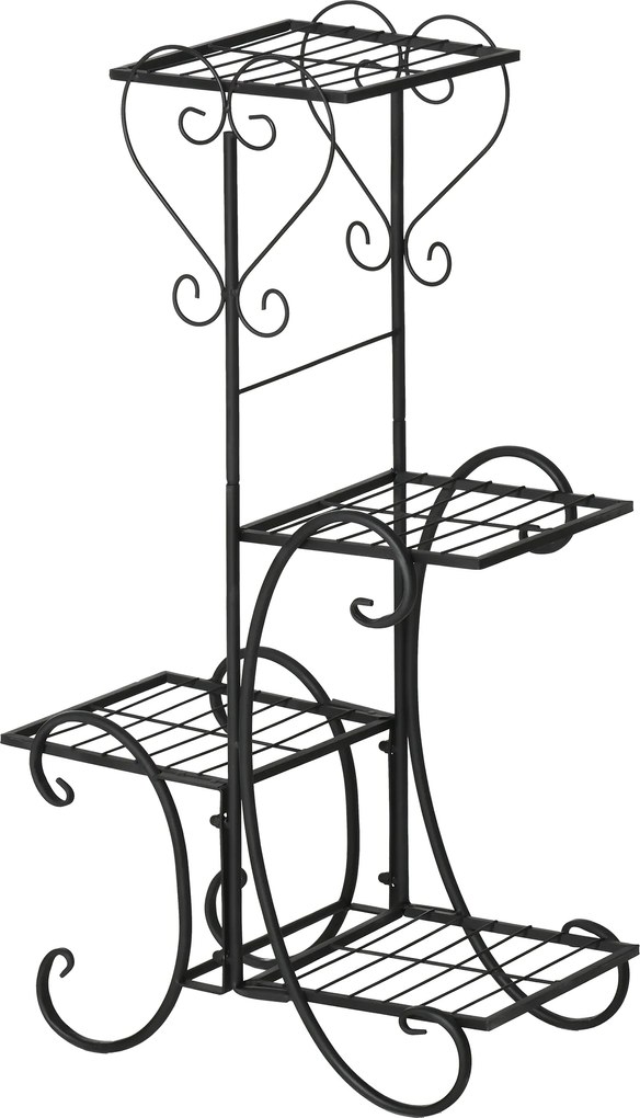 Outsunny Metalowy regał na kwiaty 4 poziomy do wnętrz i ogrodu Stabilny kwietnik na balkon Czarny 45x245x80cm | Aosom PL