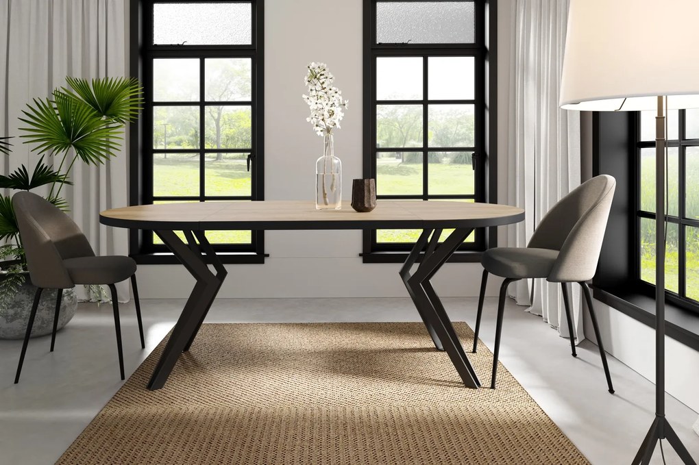 Okrągły stół rozkładany z czarnym obrzeżem ABS Randi 120 cm, styl loft
