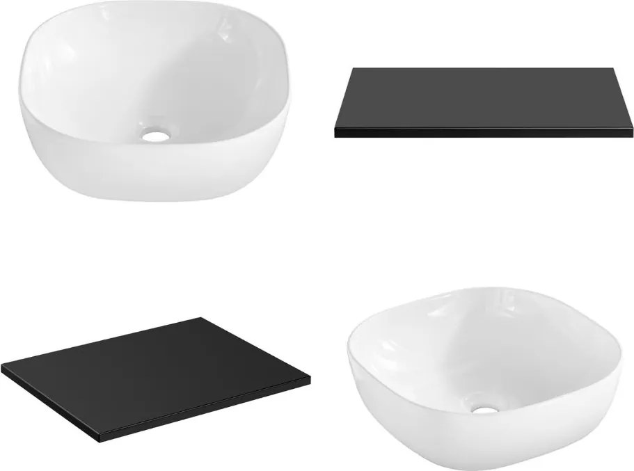 Zestaw do łazienki Adel 41 czarny mat - lustro, szafka 80 cm, umywalka nablatowa i regał