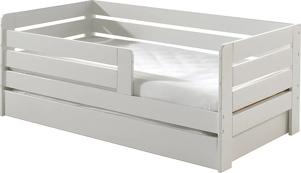 Łóżko Dziecięce Skandynawskie "Toddler" 70x140 cm Białe z Stelażem i Szufladą na Przechowywanie