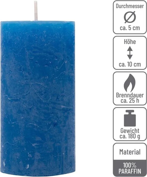 Zestaw świec rustykalnych, 10 cm, Ø 5 cm, niebieskie, 8 szt.