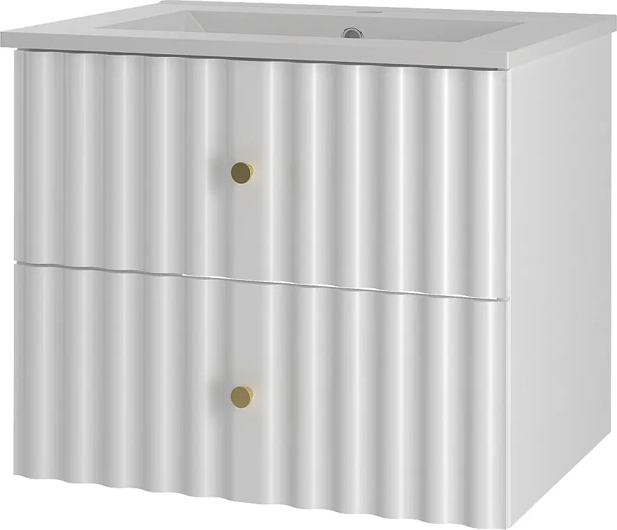 Biały Zestaw Łazienkowy 60cm Szafka z Umywalką Ryflowane Fronty Aqua