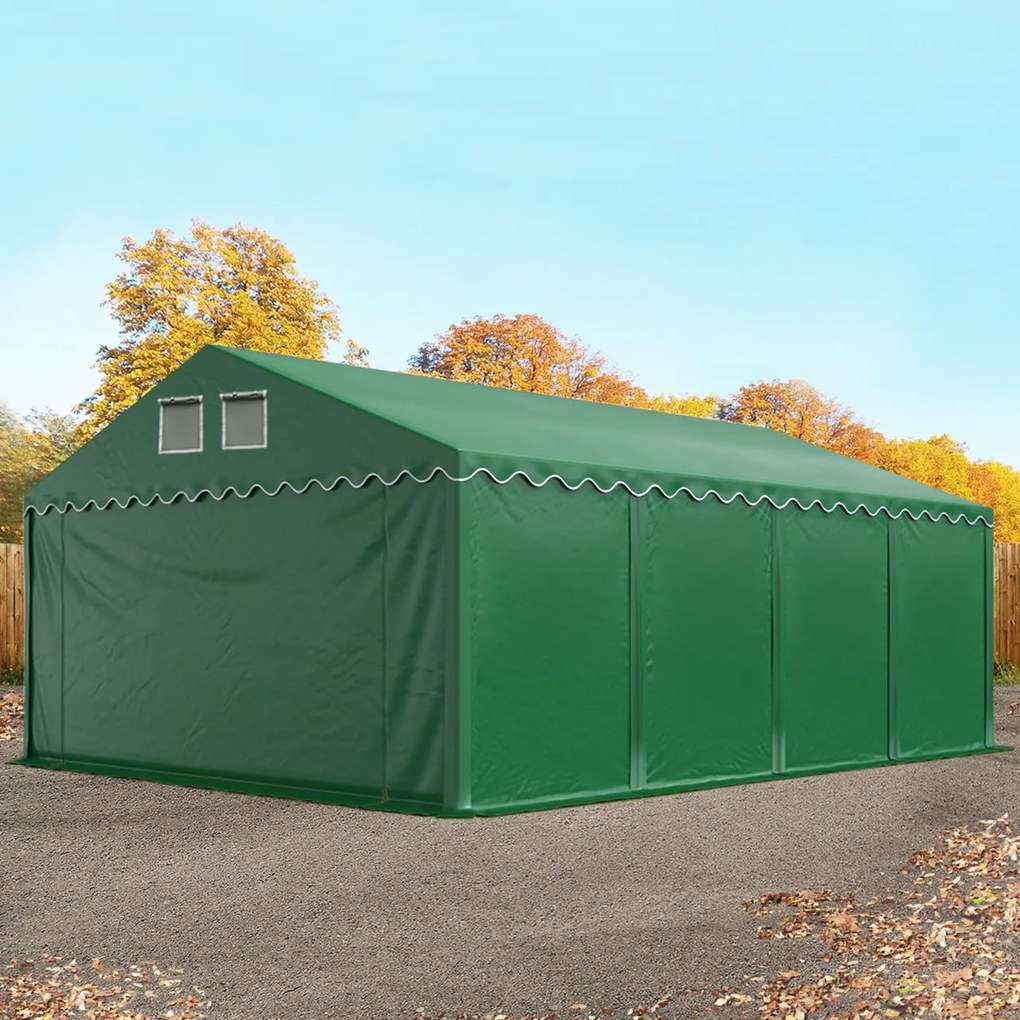 TOOLPORT 6x8m Namiot magazynowy - 2,6 m wysokość ścian bocznych, PVC 800, ciemnozielony, ze statyką (podłoże gruntowe) - (57637)
