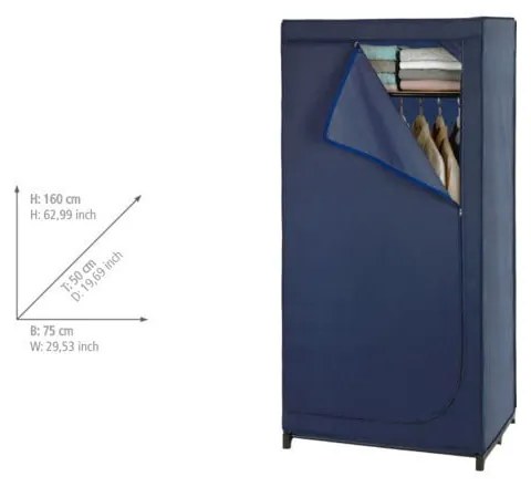 Niebieska materiałowa szafa Wenko Business, wys. 160 cm