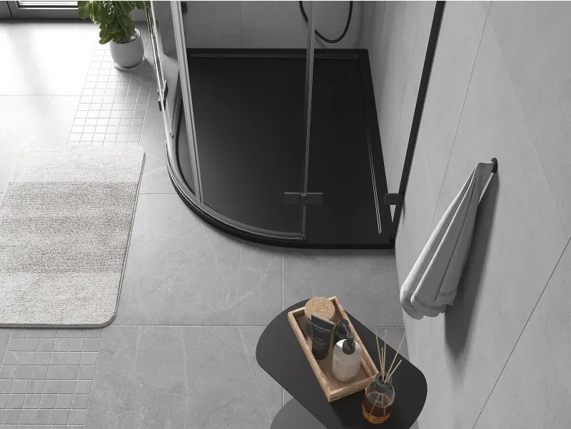 Mexen Flow brodzik półokrągły asymetryczny slim lewy 90 x 80 cm, czarny mat - 46Q708090L