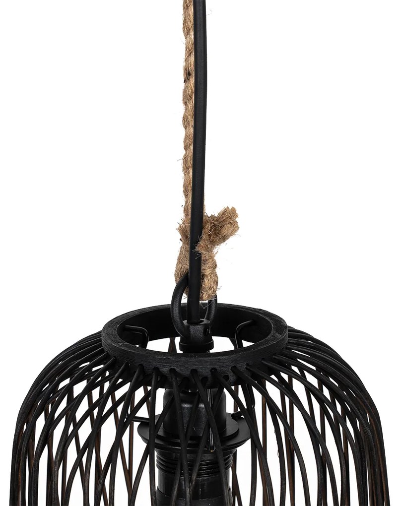 Zewnetrzna Rustykalna lampa wisząca zewnętrzna czarna z rattanu 25 cm - Calamus Rustykalny / Vintage Oswietlenie zewnetrzne