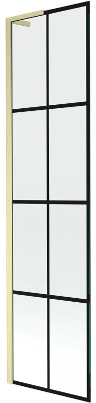 Mexen Next L parawan nawannowy 1-skrzydłowy 50 x 150 cm, czarna kratka, złoty szczotkowany - 895-050-000-03-77-55
