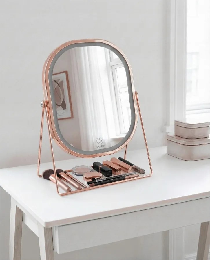 Lusterko Do Makijażu PREMIUM Kosmetyczne POŁYSK Metalowe PODŚWIETLANE LED