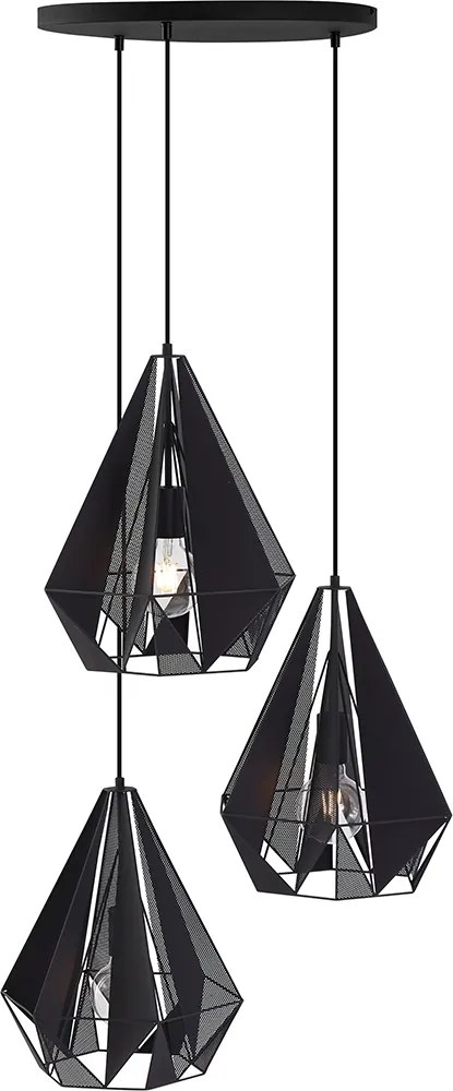 Industrialna lampa wisząca czarna z siatką 3-światłowa - Carcass