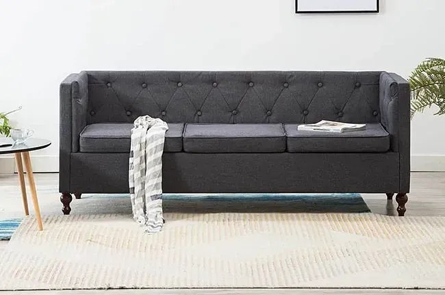 3-osobowa Sofa James 3Q w stylu Chesterfield - ciemnoszara