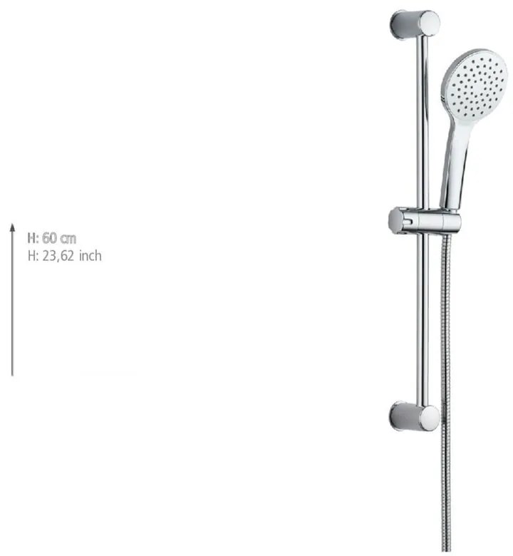 Zestaw prysznicowy ze stali nierdzewnej w kolorze srebra ze słuchawką prysznicową/z drążkiem z suwakiem 60 cm No. 2 – Allstar