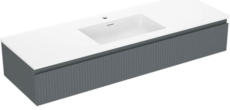 Mexen Rivel szafka łazienkowa 140 cm z umywalką Otis, 1 szuflada, ryflowana , grafit mat/biała mat - 91A20-14023-1-BF66-W18M0