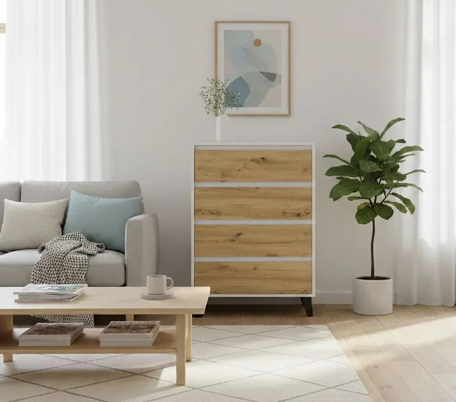 Komoda na czarnych nóżkach kaszmir + dąb artisan D1-L52