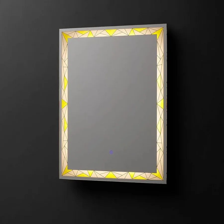 Lustro ścienne prostokątne "Mosaic" touch LED z satynowymi i kolorowymi wstawkami cm 60x80h