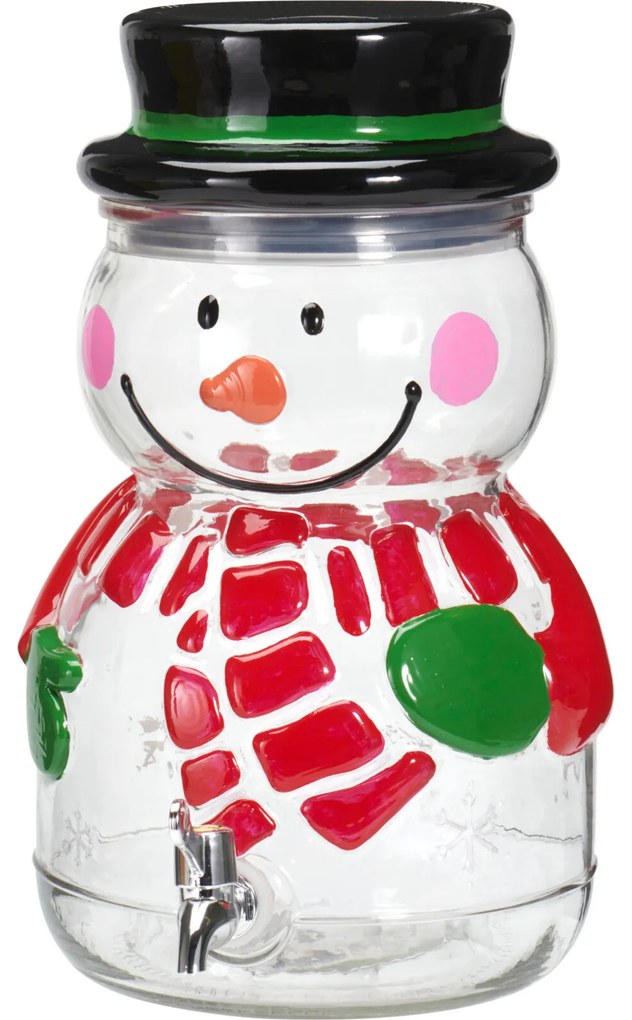 Szklany dyspenser do napojów 6,5 L z ręcznie malowanym wzorem bałwana