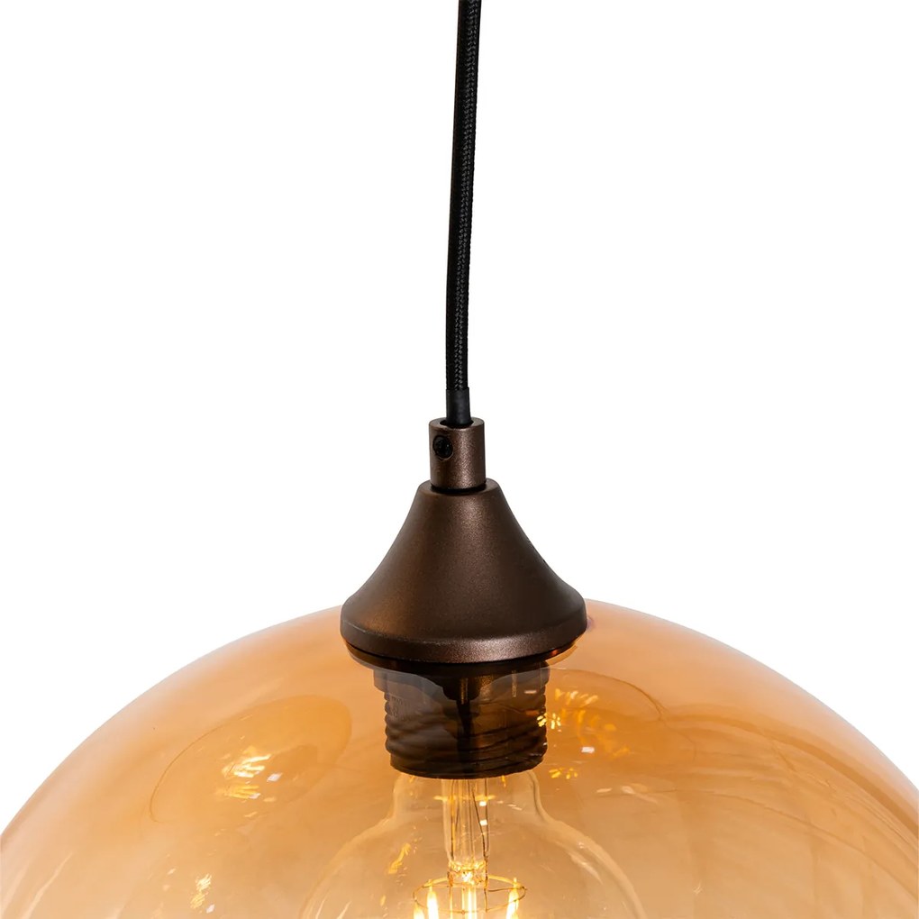 Lampa wisząca w stylu art deco, ciemny brąz z bursztynowym szkłem, 8-światłowa - Sandra ArtDeco Oswietlenie wewnetrzne