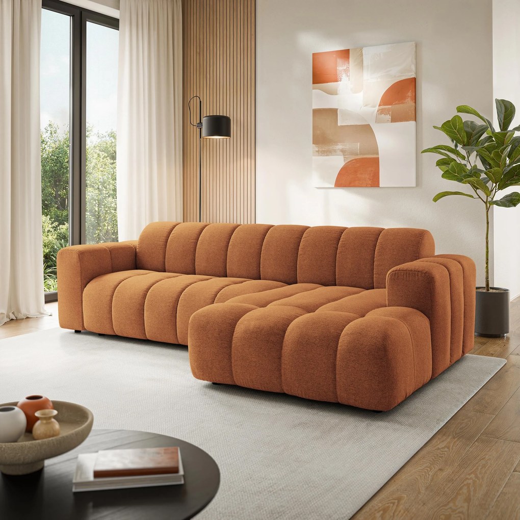 Masseno Narożnik SETIA Prawostronny L-Kształtny, Nowoczesna Sofa narożna, Tkanina Strukturalna - Miedziany, ARAGON 56