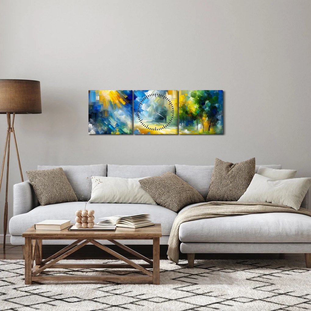 Obraz - Abstrakcyjny słoneczny dzień (z zegarem) (90x30 cm)