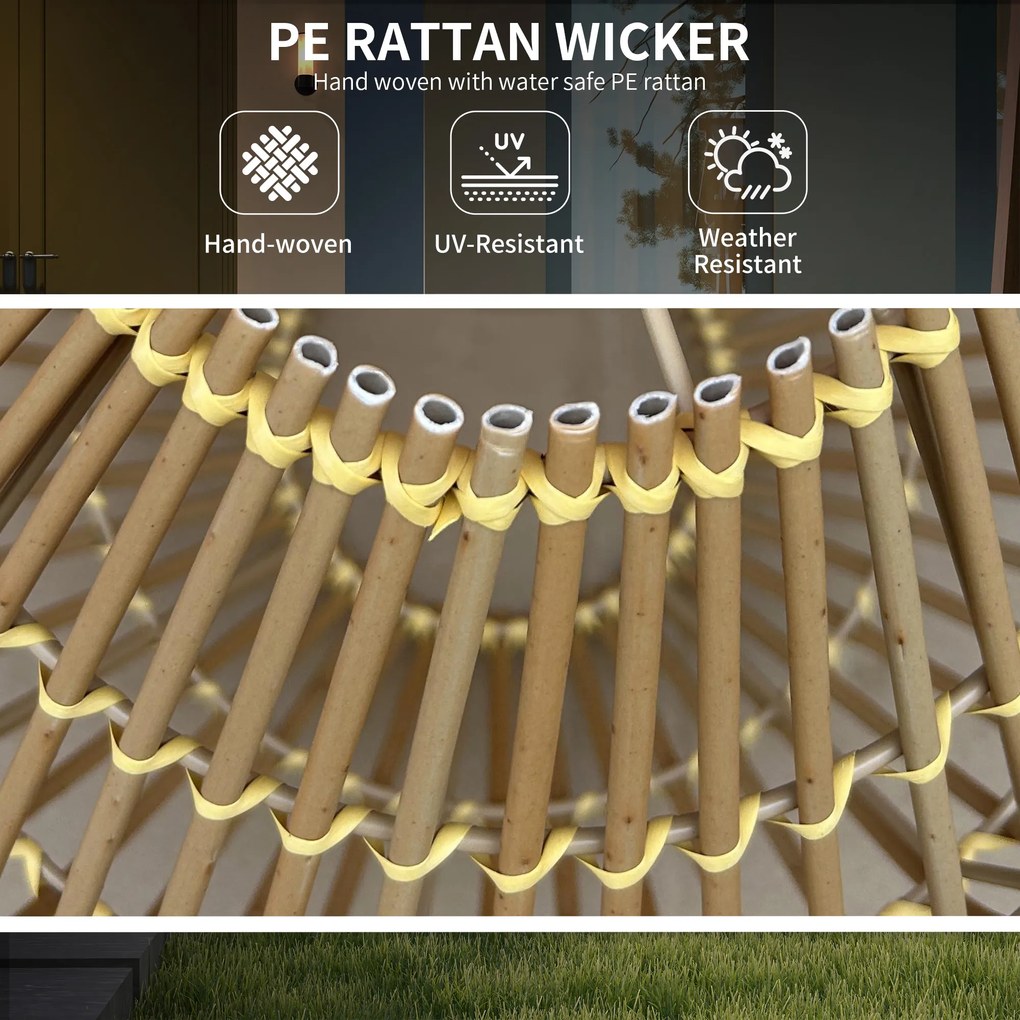 Outsunny Lampa solarna z rattanu do ogrodu Wodoodporna z czujnikiem światła Design bębna Stal żółta | Aosom PL