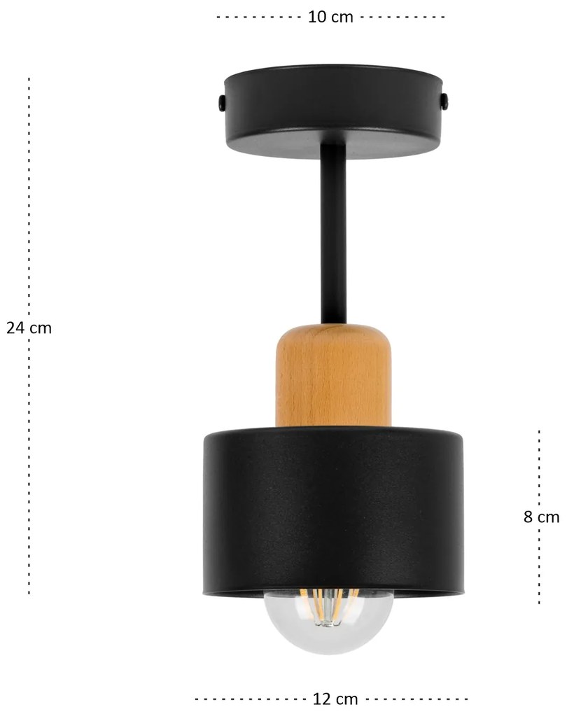 Czarna lampa sufitowa, jednopunktowy spot DBU1010SC z drewna i metalu