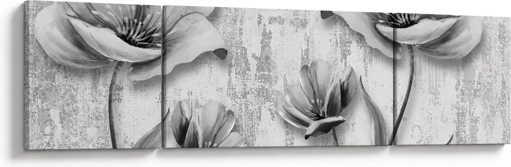 Obraz - Czarno-białe kwiaty na tle (170x50 cm)