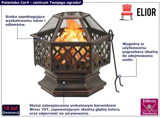 Rustykalne palenisko ogrodowe z pogrzebaczem - Sengalo