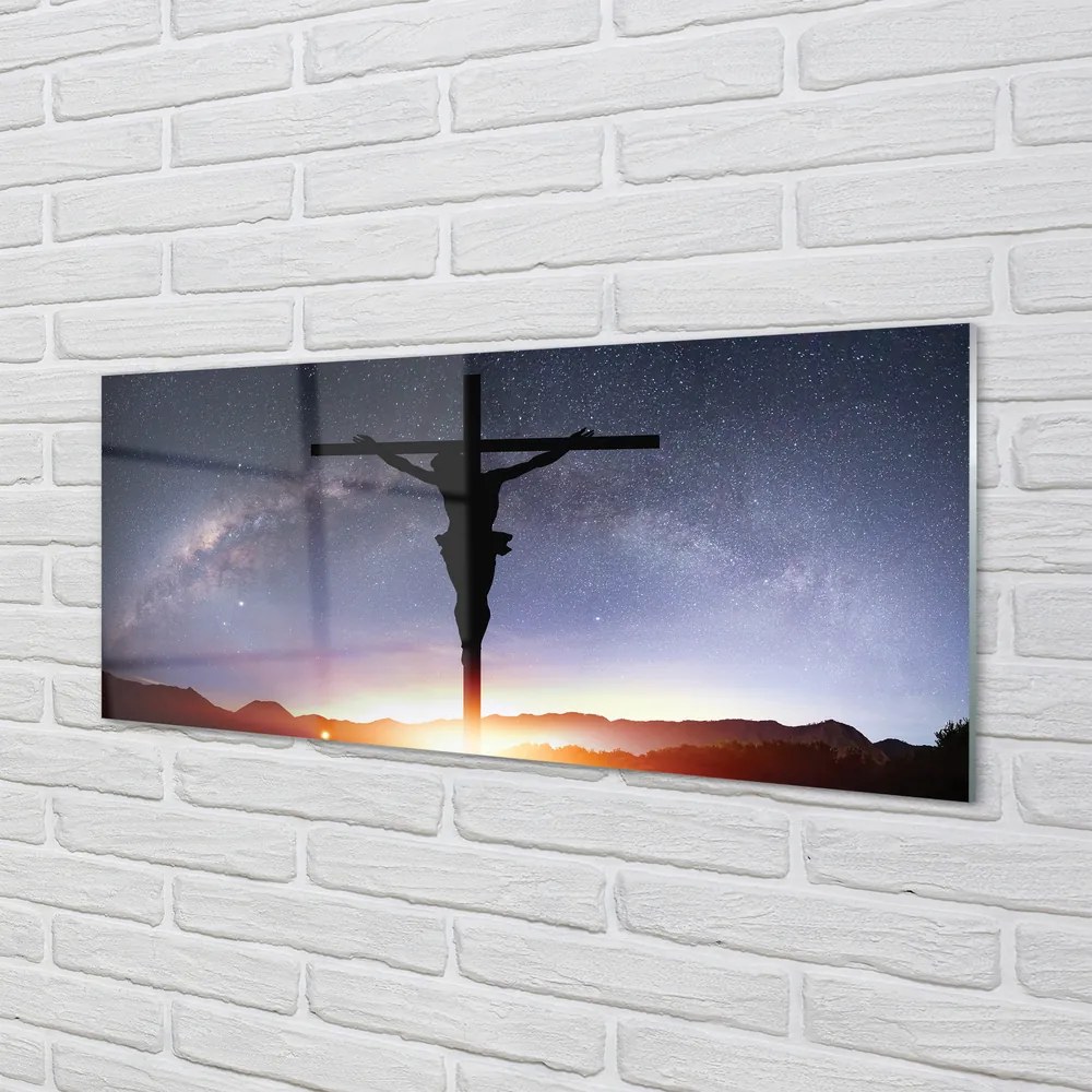 Szklany Panel Ukrzyżowany Jezus na tle Nieba