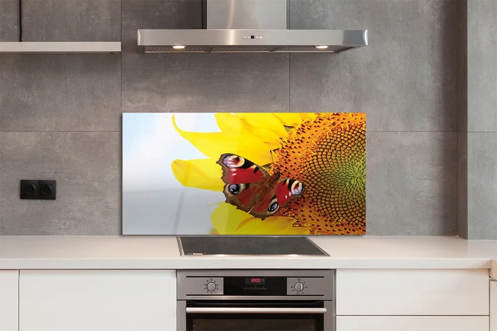 Panel Szklany Motyl na tle Słonecznika