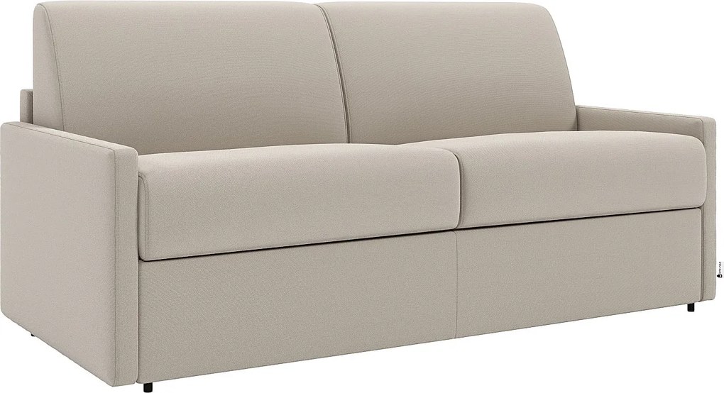 Kanapa 3-osobowa rozkładana typu express z beżowej tkaniny z siedziskiem z pianki z pamięcią kształtu - Pow. spania 140 cm - Materac 22 cmz siedziskiem z pianki z pamięcią kształtu CALIFE