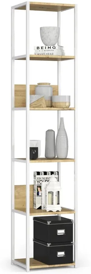 Skandynawski regał z 6 półkami biały + dąb artisan - Shira 3X