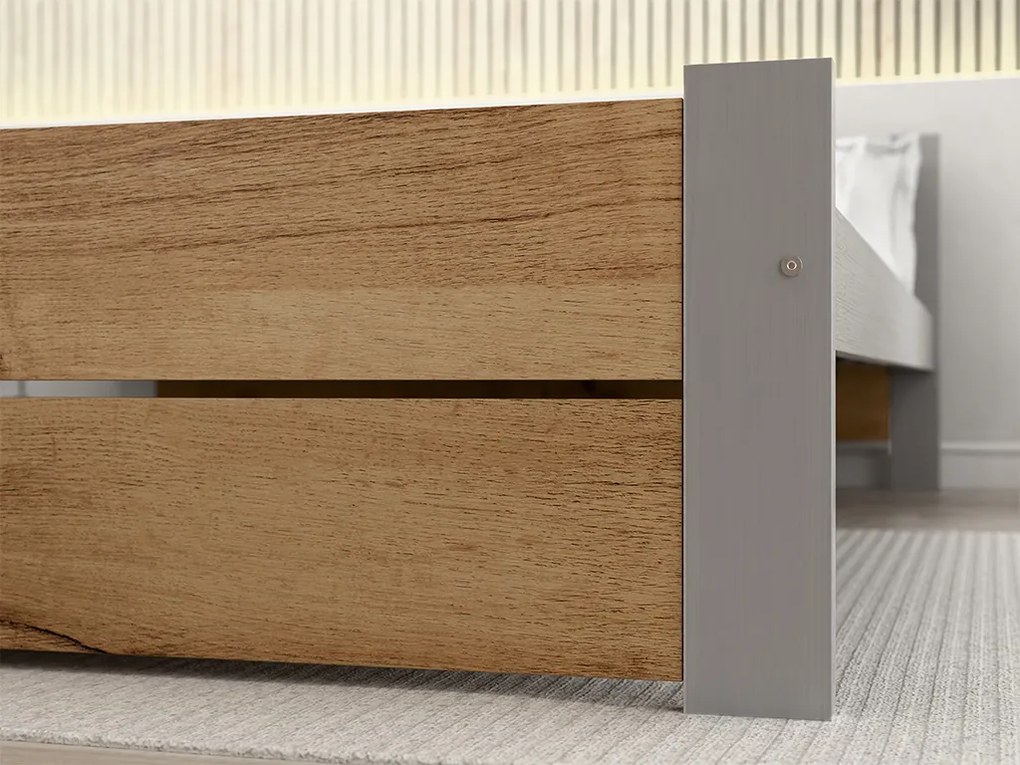 Łóżko IKAROS DOUBLE 90 x 200 cm, dąb artisan/szary Stelaż: Ze stelażem listwowym rolowanym elastycznym, Materac: Materac Sommera