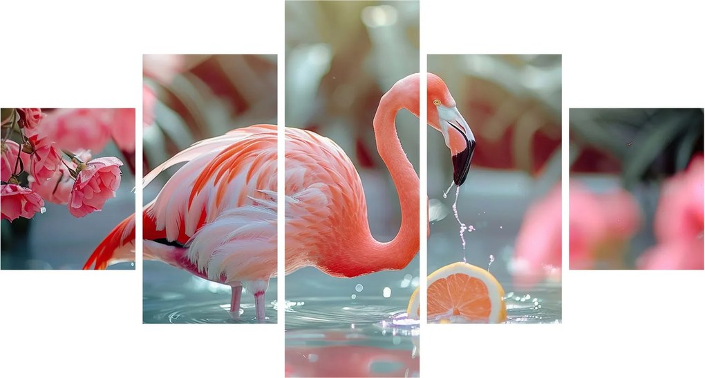 Obraz - Flaming w stawie (125x70 cm)