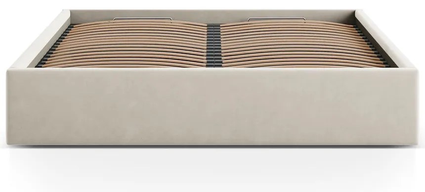 Beżowe tapicerowane łóżko dwuosobowe ze schowkiem/bez zagłówka ze stelażem 200x200 cm Susan – Micadoni