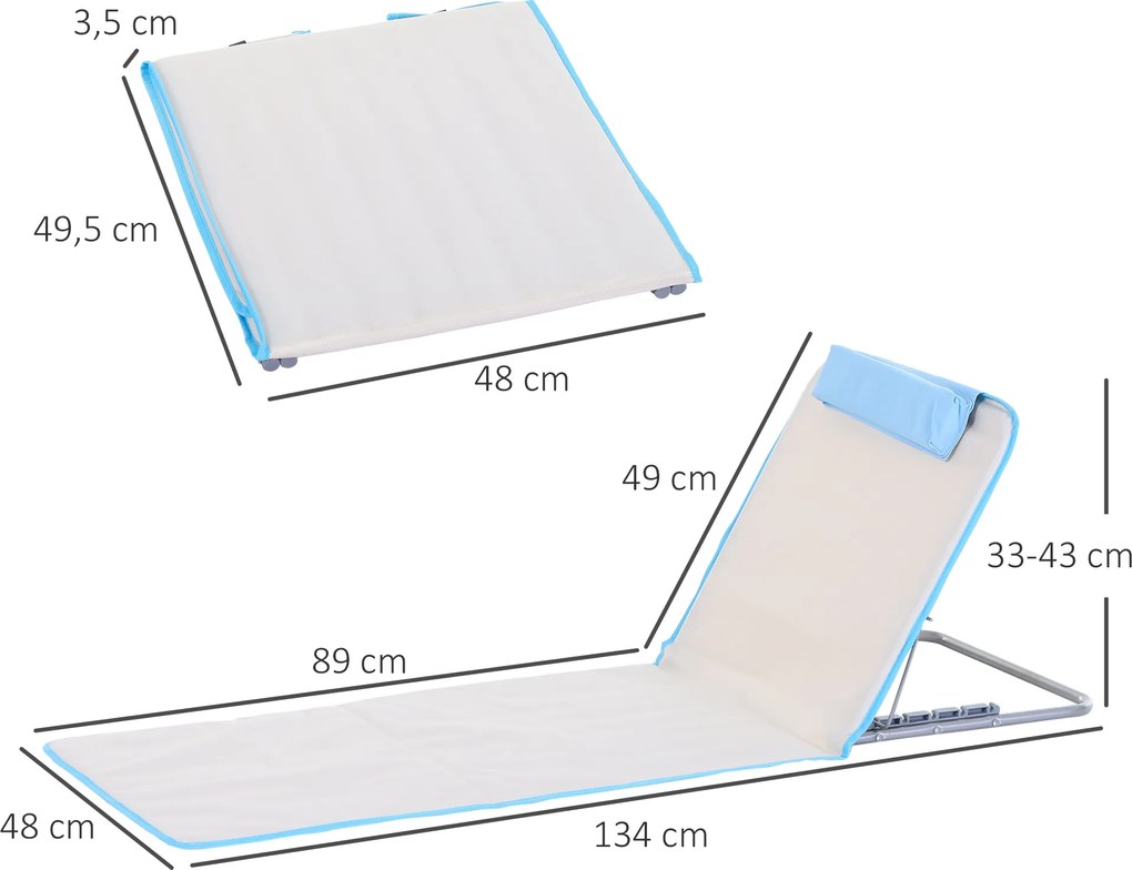 Outsunny Leżak Plażowy Beżowy Składany z Regulowanym Podłokietnikiem i Kieszenią Boczną 48x134x33-43cm | Aosom PL