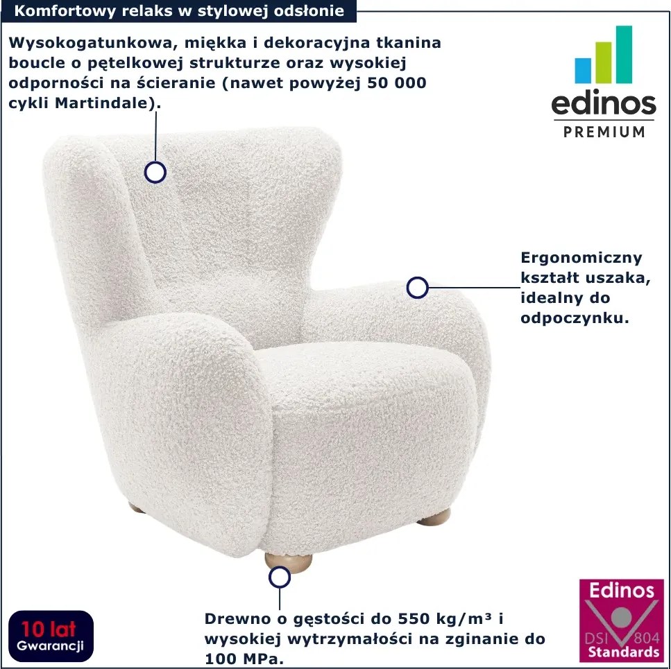 Biały fotel uszak boucle do pokoju F2-Z88