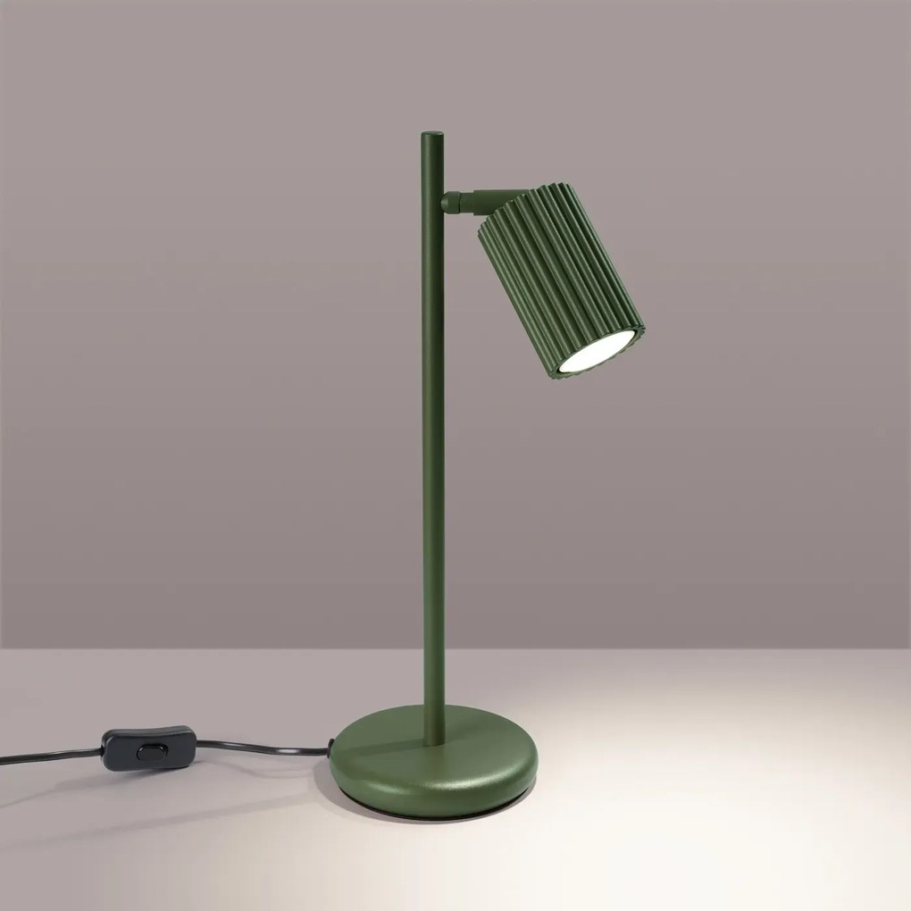 Lampa biurkowa KARBON zielona oliwka ryflowana SOLLUX  LIGHTING