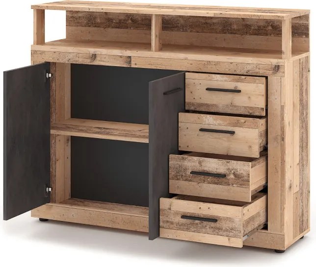 Komoda Dwudrzwiowa z Szufladami BLAGO MIDI A 119,6 cm Surowy Dąb/Czarny Loft