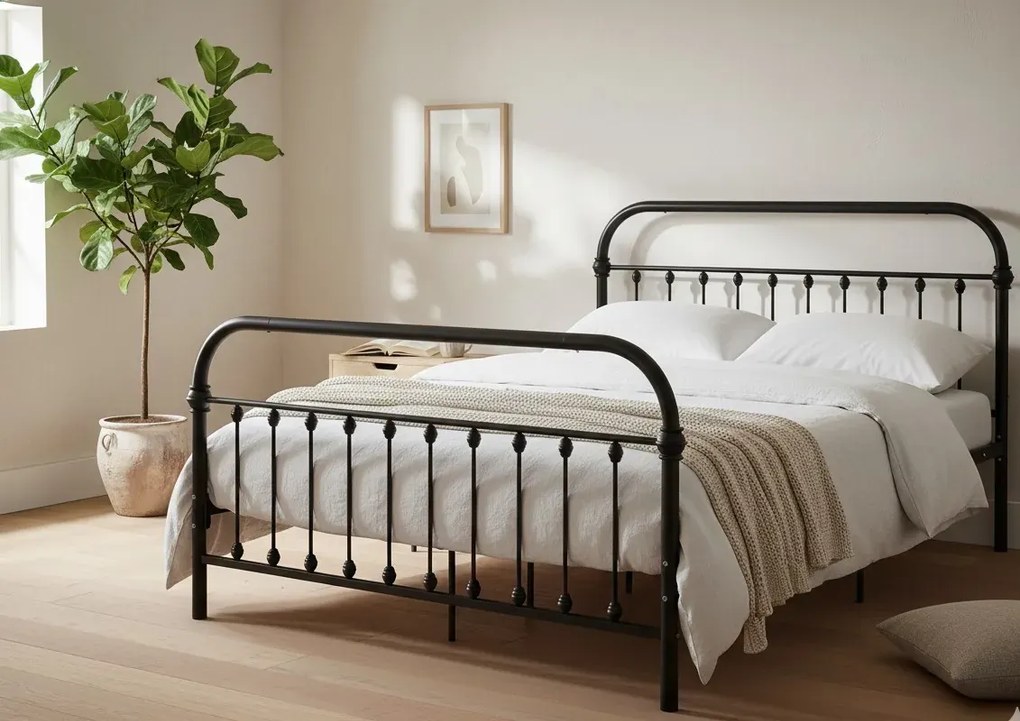 Czarne metalowe łóżko w stylu loft 140x200 cm G4-M26