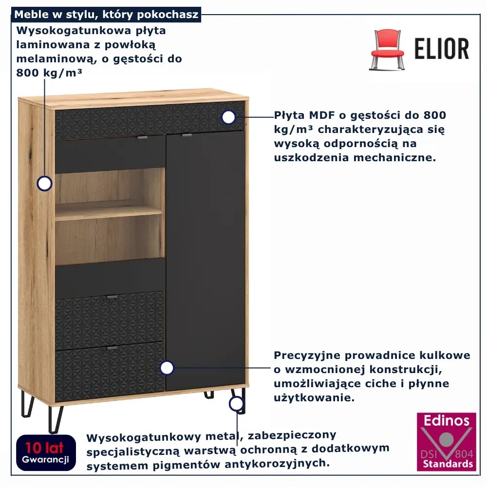 Niska witryna szklana dąb evok + czarny F4-N11