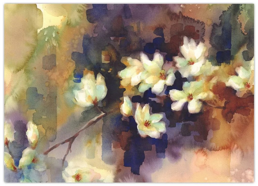 Obraz na szkle - Białe magnolie, malarstwo (70x50 cm)
