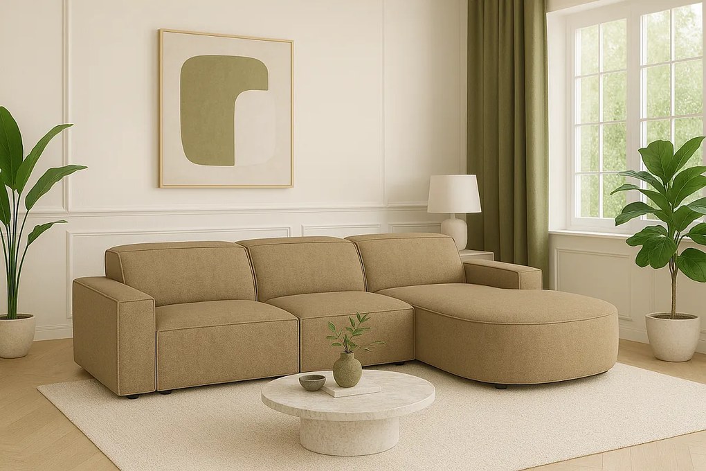 Narożnik modułowy Cursal B prawostronny – sofa narożna 282 × 166 cm, jasny brąz Raven 34, nowoczesny design