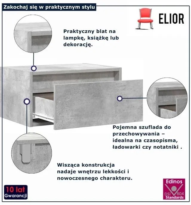 Szafka nocna wiesząca szarość betonu C8-R55