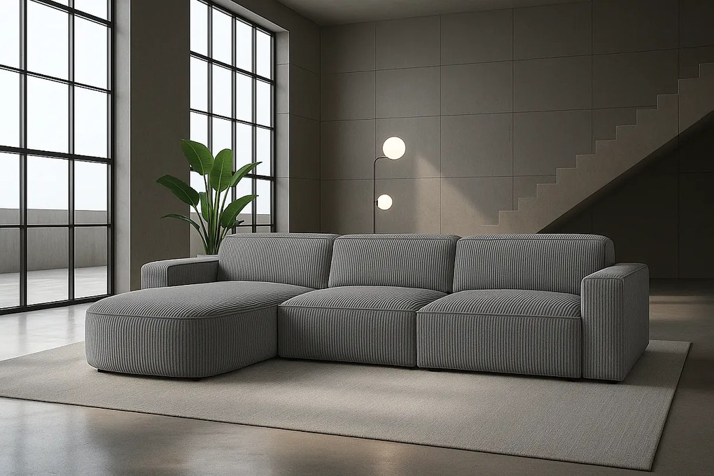 Narożnik w kształcie L zaokrąglony Cursal, tkanina Poso, Szary, Lewy