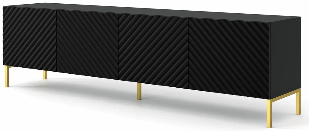Szafka rtv z frontem 3D czarny mat + złote nóżki - Resa 7X
